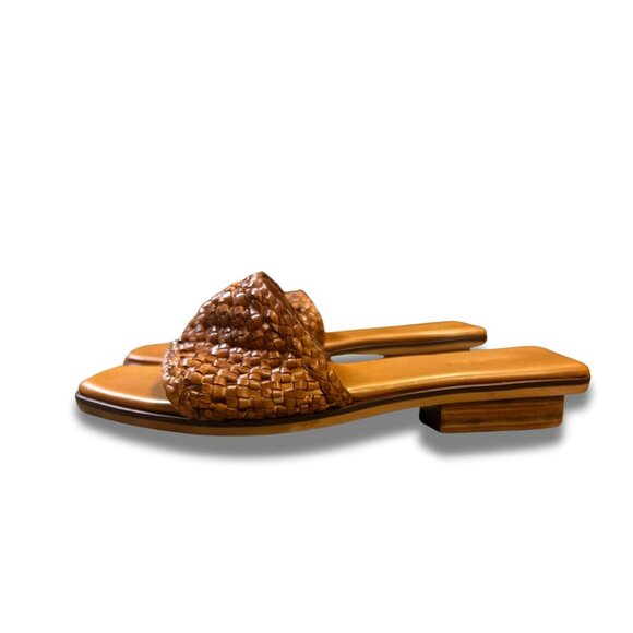 Bembien Milana Woven Leather Slides Size 6 Brown Square Toe Sandals Made In Indi - Picture 3 of 6